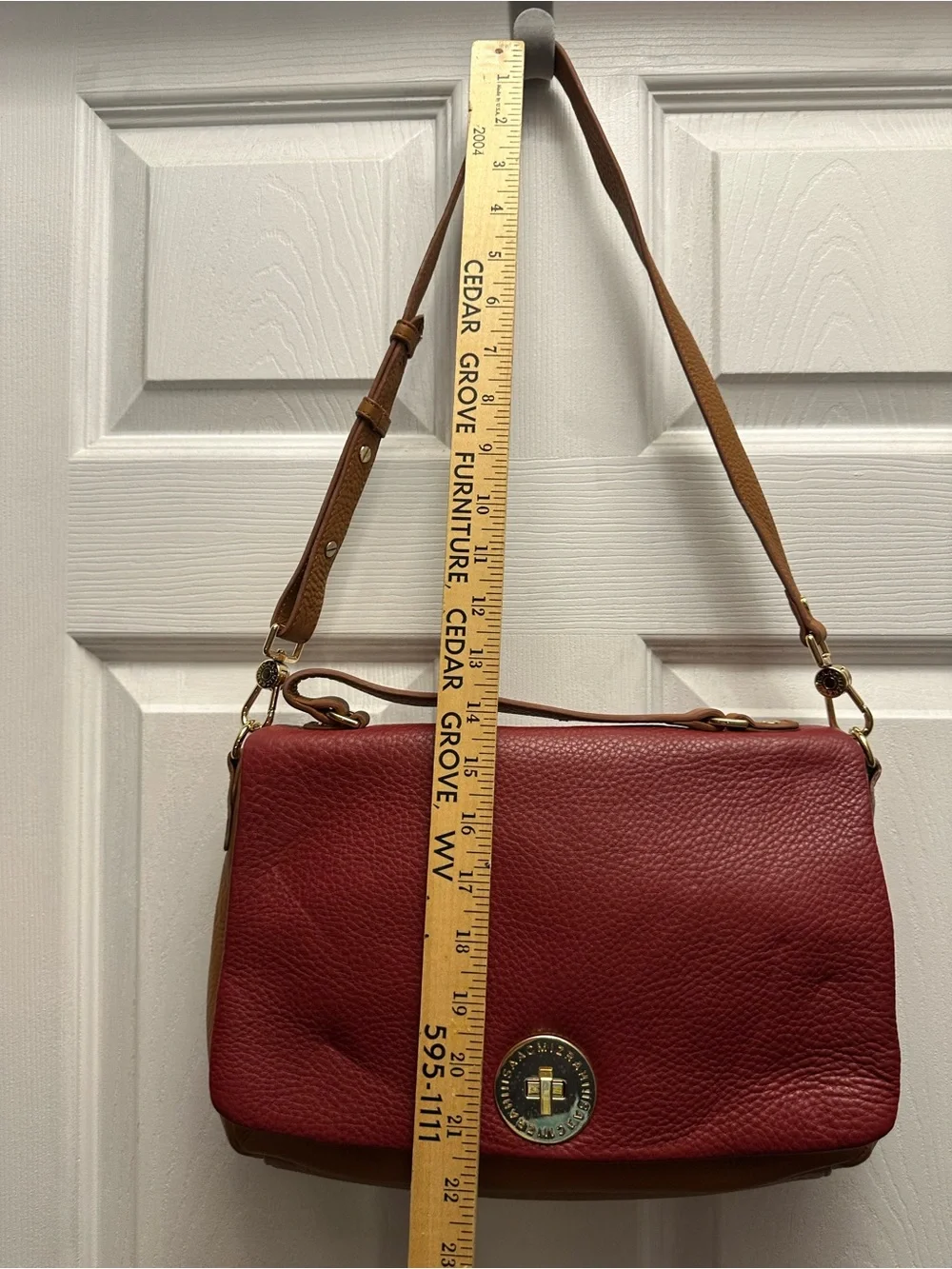 Isaac Mizrahi Red and Tan Leather Satchel with Turn-Lock